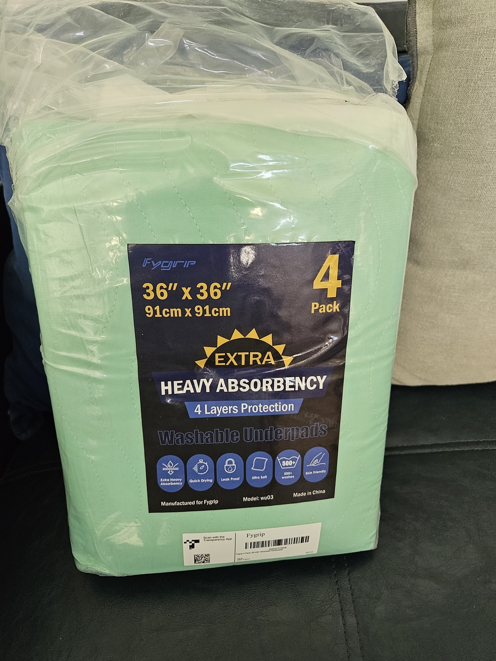 Washable Underpads - Mint Green Heavy Absorbency (4 Pack)